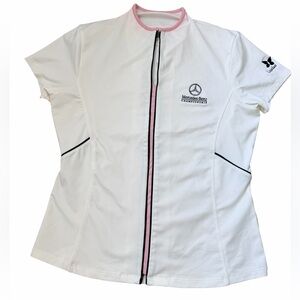 MERCEDES BENZ Cutter & Buck Dry Tec Polo Top Shirt Women’s Size Small White Pink